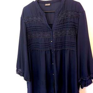 Alloy Bell Sleeve Navy Button Down Top